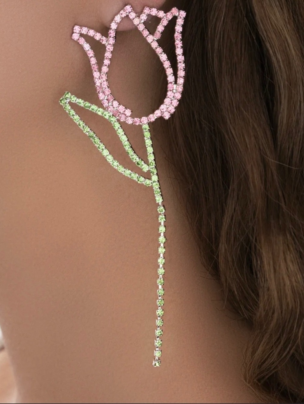 Betsey Johnson Pink Green Rhinestone Tulip Statement Earrings Nwt